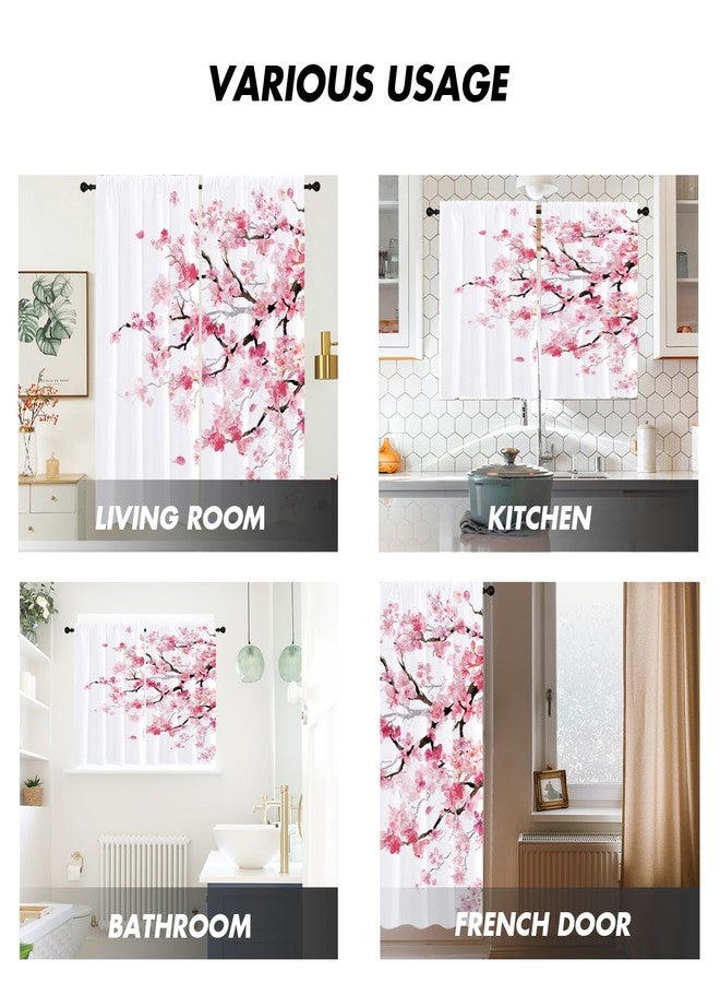 Kikiry Pink Cherry Curtains 42" W x 63" L Cute Floral Blossom Japanese Girly Pretty Flowers Patterned Asian Rod Pocket Living Room Bedroom Window Drapes Treatment Fabric 1 Pair - Image 3